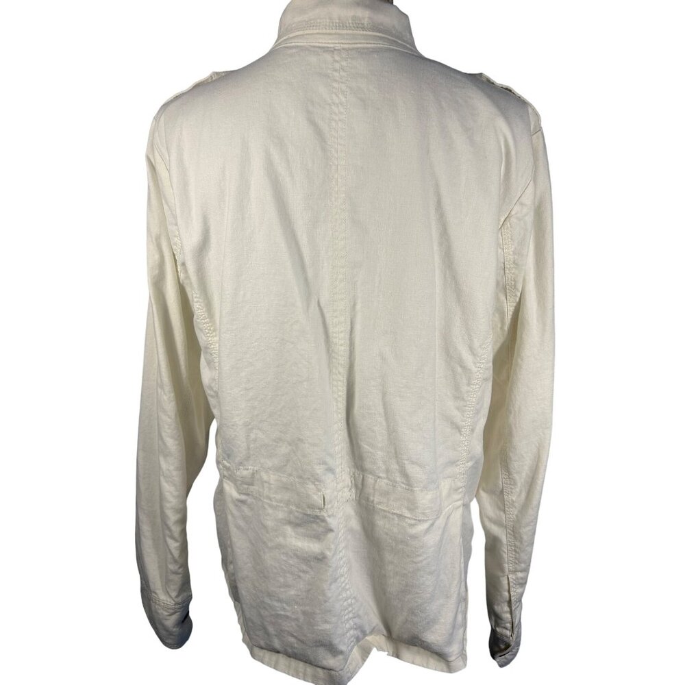 Old Navy Womens XL Utility Jacket Ivory Linen Blend Multiple Pockets - Picture 2 of 10